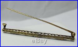 Art Deco Krementz 14K Gold Platinum Top Diamond Natural Sapphire Bar Brooch Pin