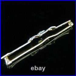 Art Deco Old European Cut Diamond Enamel 10k Gold Bar Brooch Pin Bow c. 1920s