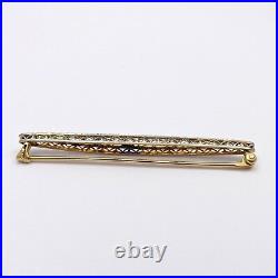 Art Deco Platinum Top 14k Gold Krementz Filigree Bar Brooch Pin 2.7gr