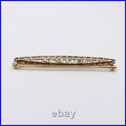 Art Deco Platinum Top 14k Gold Krementz Filigree Bar Brooch Pin 2.7gr