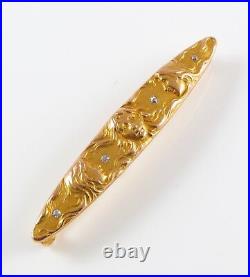 Art Nouveau 14k Gold Krementz Diamond 3 Lady Profile Bar Pin Brooch