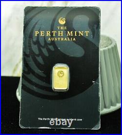 Australia The Perth Mint 1 Gram 99.99% Fine Gold Bar Ingot in Sealed Assay Card