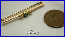 Beautiful Antique 15 Carat Gold Emerald And Diamond Bar Brooch
