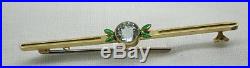Beautiful Antique 18ct Gold Aquamarine And Guiloche Enamelled Bar Brooch