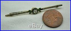 Beautiful Antique 18ct Gold Aquamarine And Guiloche Enamelled Bar Brooch