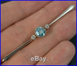 Beautiful Edwardian Blue Zircon & Old Cut Diamond 15ct Gold Bar Brooch p1819