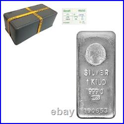 Box of 25 1 Kilo Emirates Gold Silver Cast Bar. 999 Fine (withAssay)