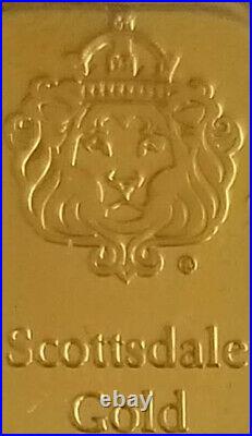 Brand New, Scottsdale 1 Gram. 9999 Gold Bar Lion Head COA TEP Certi -Lock BU