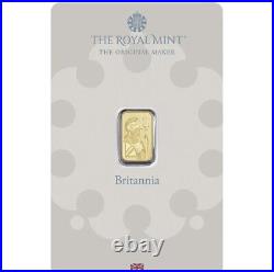 Britannia 1 g. 9999 Fine Gold Bar UK Royal Mint Collectible