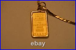 CREDIT SUISSE 1 Gram 999.9 Fine Gold With 14K Yellow Gold Bezel, Chain Total 4Gr