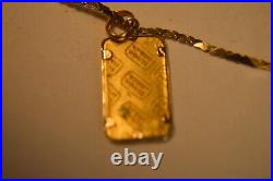 CREDIT SUISSE 1 Gram 999.9 Fine Gold With 14K Yellow Gold Bezel, Chain Total 4Gr