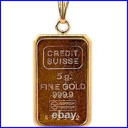 CREDIT SUISSE 5g. Fine Gold Bar And 14K Yellow Gold Pendant