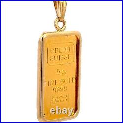 CREDIT SUISSE 5g. Fine Gold Bar And 14K Yellow Gold Pendant
