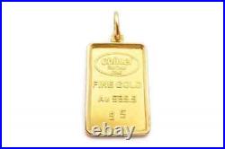 Chimel 5g Fine Gold Bar 999.9 In 14k Bezel Pendant