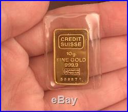 Credit Suisse 10 Grams Fine Gold Bar 999.9 Pendant with 14K Yellow Gold Frame