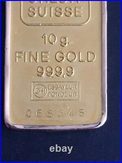 Credit Suisse 10g Fine Gold Bar 9999 in 14ct Gold Pendant Frame Preloved