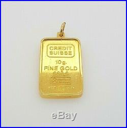 Credit Suisse 10g Fine Gold Bar 9999 in 14ct Gold Pendant Frame Preloved