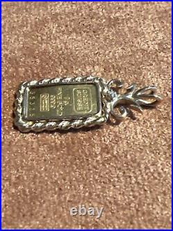 Credit Suisse 1 GRAM 999.9 FINE GOLD BAR 14 KT ROPE BEZEL PENDANT With Diamond