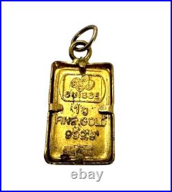 Credit Suisse 1 Gram Fine Gold Lady Fortuna Bar in 14K Bezel Pendant