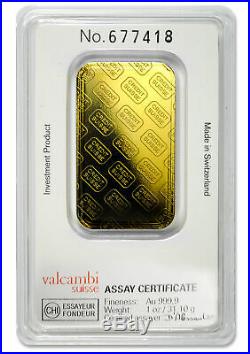 Credit Suisse 1 Troy oz. 9999 Fine Gold Bar Sealed Type 2 Plastic Case