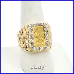 Credit Suisse 1g Fine Gold Bar Diamond Halo 14k Mens Ring sz10