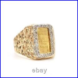 Credit Suisse 1g Fine Gold Bar Diamond Halo 14k Mens Ring sz10