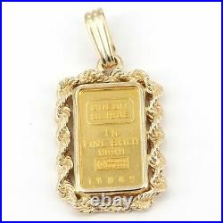 Credit Suisse 24K Fine Gold 1 Gram Bar Bullion Ingot 14K Rope Bezel Pendant