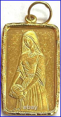 Credit Suisse 24k Gold Mary At The Well 5 Grams. 9999 Fine Bar Pendant