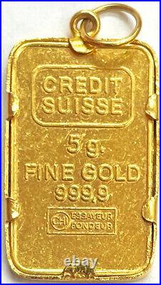 Credit Suisse 24k Gold Mary At The Well 5 Grams. 9999 Fine Bar Pendant