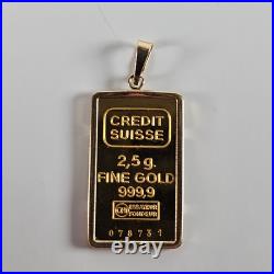 Credit Suisse 2.5 Gram 9999 Fine Gold Bar In 14k Bezel Serial Number 078731