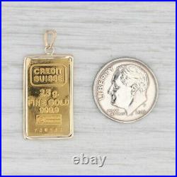 Credit Suisse 2.5 Gram Fine Gold Bar Pendant 14k Yellow Gold