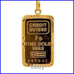 Credit Suisse 5G Fine Gold Bar Framed 14K Gold Pendant