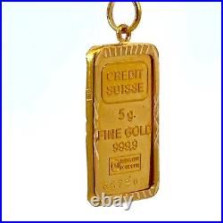 Credit Suisse 5G Fine Gold Bar Framed 14K Gold Pendant