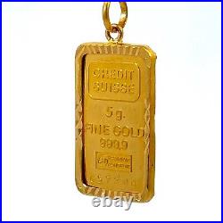 Credit Suisse 5G Fine Gold Bar Framed 14K Gold Pendant