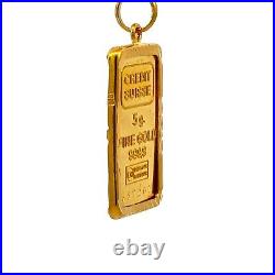 Credit Suisse 5G Fine Gold Bar Framed 14K Gold Pendant