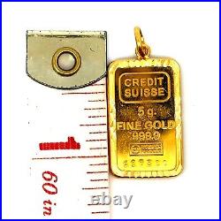 Credit Suisse 5G Fine Gold Bar Framed 14K Gold Pendant