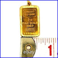 Credit Suisse 5G Fine Gold Bar Framed 14K Gold Pendant