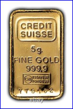 Credit Suisse 5 Gram. 9999 Fine Gold Bar SKU-G3435