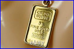 Credit Suisse 5 Gram 999.9 Fine Gold Bar 14K Yellow Gold Bezel 5.9 Gram PEN9234