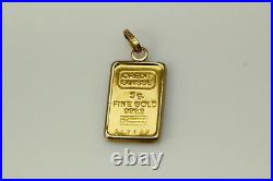 Credit Suisse 5 Gram 999.9 Fine Gold Bar 14K Yellow Gold Bezel 5.9 Gram PEN9234