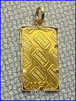 Credit Suisse 5 Gram Bar 999.9 Fine Gold in 14K Pendant Frame 5.81 Gr #907044