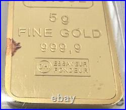 Credit Suisse 5 Gram Gold Bar. 9999 Fine Gold