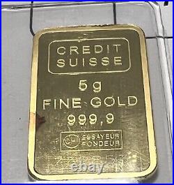 Credit Suisse 5 Gram Gold Bar. 9999 Fine Gold