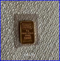 Credit Suisse 5 Grams Fine Gold Bar 999.9 Pendant with 14K Yellow Gold Frame