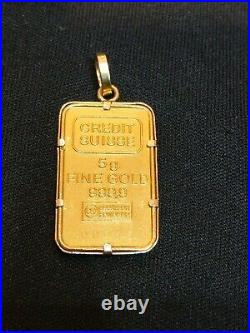 Credit Suisse 5g 999.9 Fine Gold 24KT BullionVirgin Islands18K(750) Gold Bezel