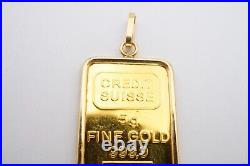 Credit Suisse 5g Fine Gold Bar 999.9 In 14k Bezel Pendant