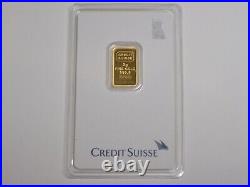 Credit Suisse Liberty 2 Gram Bullion Ingot Bar 24K 9999 Fine Gold Assay Valcambi