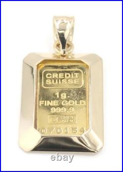 Credit Suisse One Gram Fine Gold Bar in 14KT Yellow Gold Bezel Pendant 1.1 1.8g Credit Suisse One Gram Fine Gold Bar in 14KT Yellow Gold Bezel Pendant 1.1 1.8g