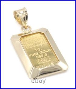 Credit Suisse One Gram Fine Gold Bar in 14KT Yellow Gold Bezel Pendant 1.1 1.8g Credit Suisse One Gram Fine Gold Bar in 14KT Yellow Gold Bezel Pendant 1.1 1.8g