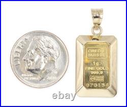 Credit Suisse One Gram Fine Gold Bar in 14KT Yellow Gold Bezel Pendant 1.1 1.8g Credit Suisse One Gram Fine Gold Bar in 14KT Yellow Gold Bezel Pendant 1.1 1.8g